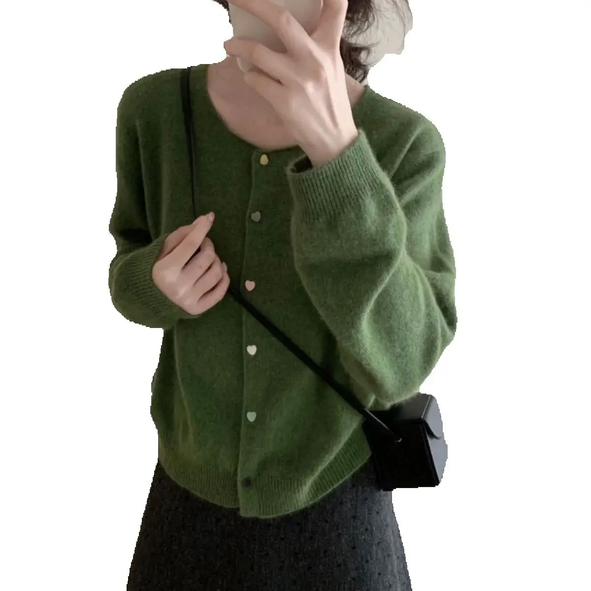 Тонкий вязаный кардиган с красочными пуговицами в форме сердца новинка 2023 года