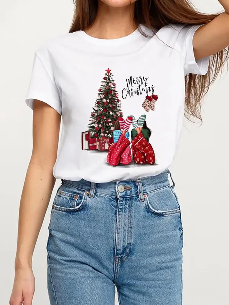

Праздничная одежда с надписью "Happy Christmas", женская одежда, футболка, топ с акварелью, Милая футболка с рисунком Love, модная базовая футболка с п...