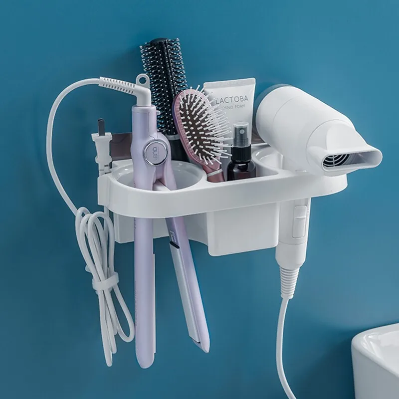 

Hands Free Hair Dryer Holder Storage Box Curling Iron Shelf For Bathroom Organizer Storage Rack Bathroom Accessories Set Home