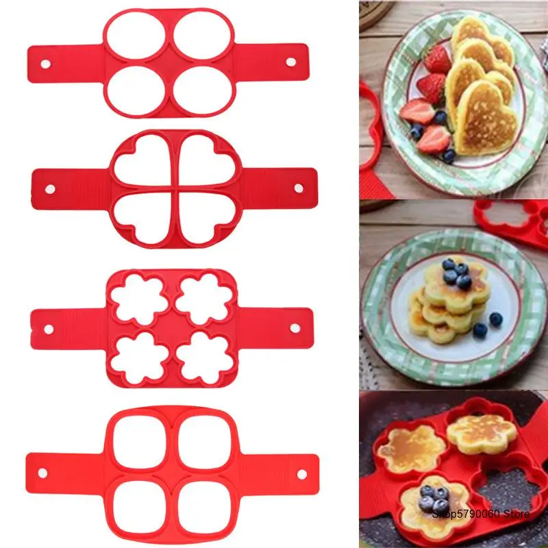 

Nonstick Pancake Maker Egg Ring Maker 4 Holes Silicone Pancake Mold Frying Egg Mold DIY Square Heart Circle Flower Kitchen Tools