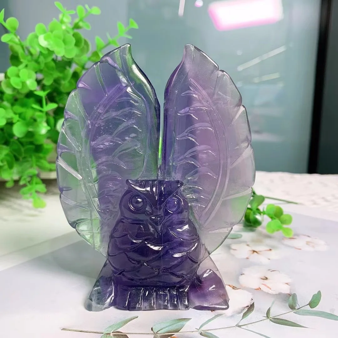 

Хит продаж, натуральные крылья флюорита, сова, камень, ручная резьба, животное, кристалл, исцеление для подарка, кулон