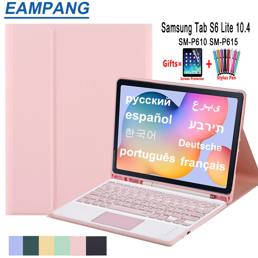 

For Samsung Galaxy Tab S6 Lite Case Keyboard Leather Soft Case with Pen Slot Detachable Touchpad Arabic Korean Spanish Keyboard