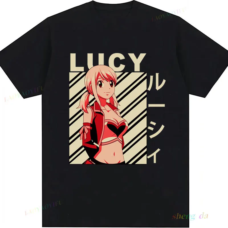 Фото Футболка Fairy Tail Natsu Lucy Dragneel для мужчин и женщин, идея подарка на день рождения, футболки с графическим принтом, одежда унисекс с изображением аниме и мультфильмов 2000-х годов №5