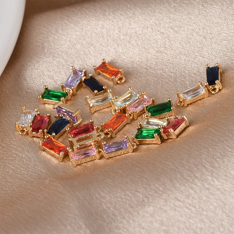 

4pcs Gold Color Plated Rectangular Zircon Jewelry Findings Supplies Diy Earrings Making Charms Components Accessories for Women