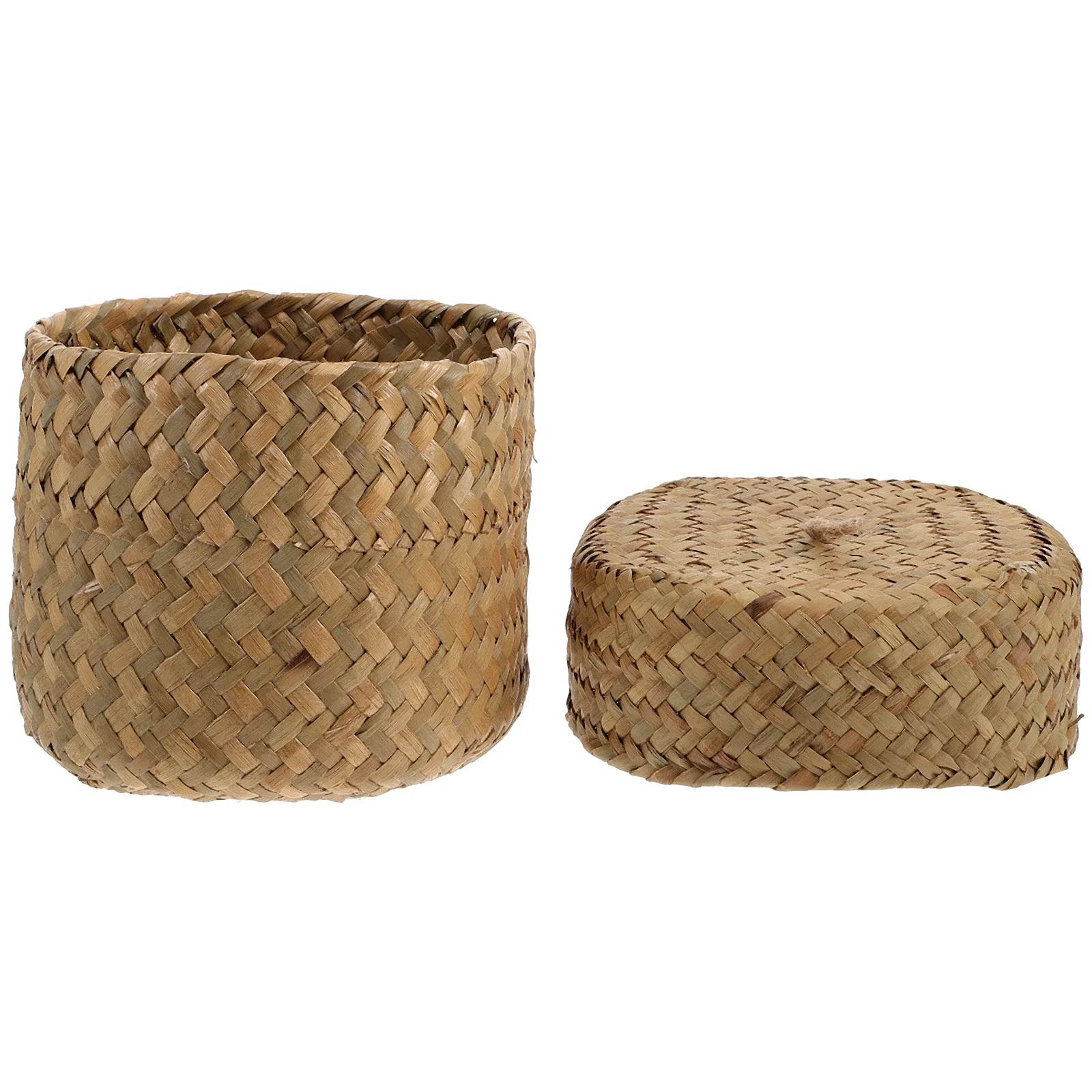 

Basket Woven Seagrass Storage Flowerlid Baskets Rattan Wicker Round Box Planterhand Minipot Gift Straw Shelf Container