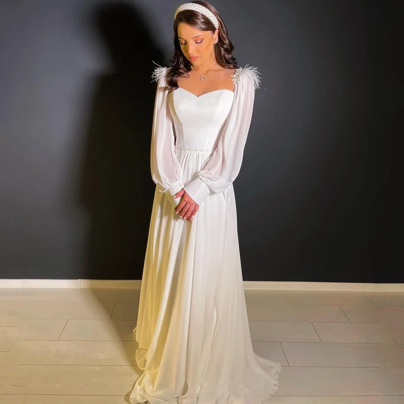 

Eightree Sexy Wedding Dresses Sweetheart Puff Sleeve Bride Dress White Chiffon A-Line Princess Wedding Evening Gowns Plus Size