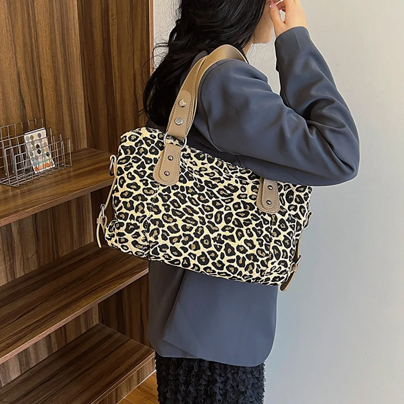 2024 винтажная женская сумка через плечо с леопардовым принтом сумка-тоут большой
