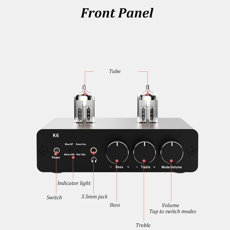 Усилитель наушников TRASAM Tube с USB DAC ES9018K2M предусилителем 24 бит/192 кГц Bluetooth 5.0 APTX-HD HiFi Audio Preamp Earphone AMP on.