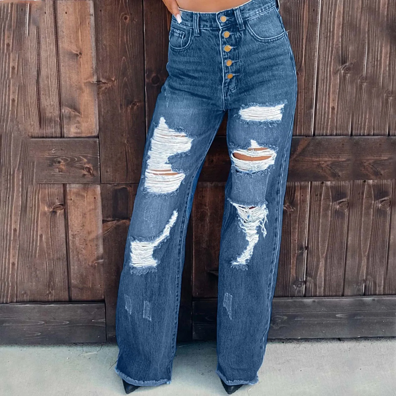

Women's Tie-dye Jeans Sea Water Pattern Printed Blue Straight Pants High Waist Y2k Wild Fitting Harajuku Denim Trousers Female