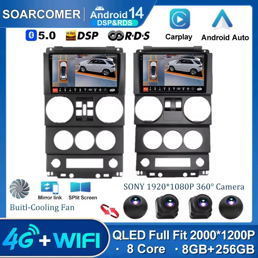 Android 14 для Jeep Wrangler Unlimited 3 JK 2008-2010 360 камера автомобильный GPS Navi головное устройство
