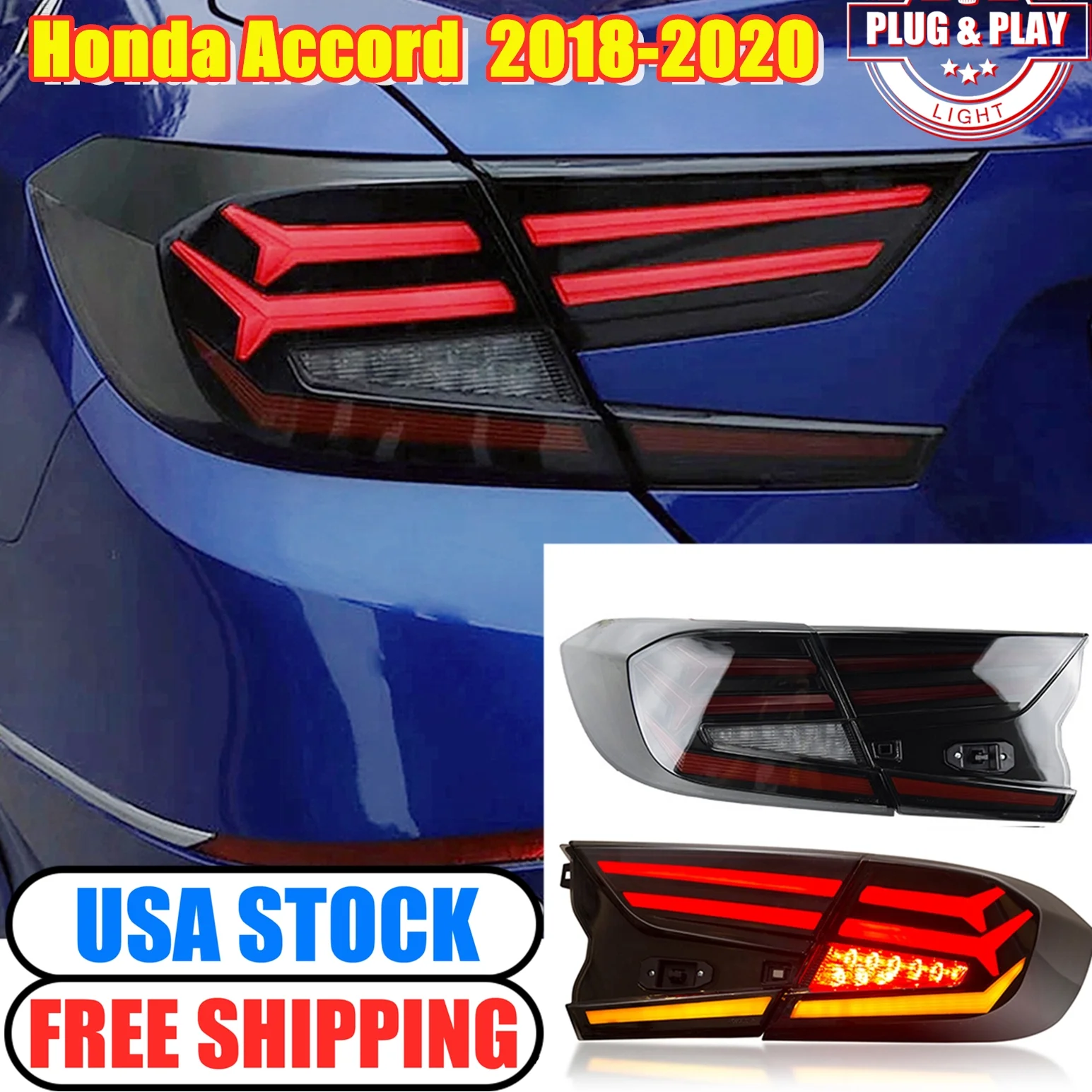 

Rear Lights for 2018 Honda Accord Taillights 18-20 LED Tail Light Assembly Dynamic Sequential Turn Signal DRL Brake Reverse Lamp