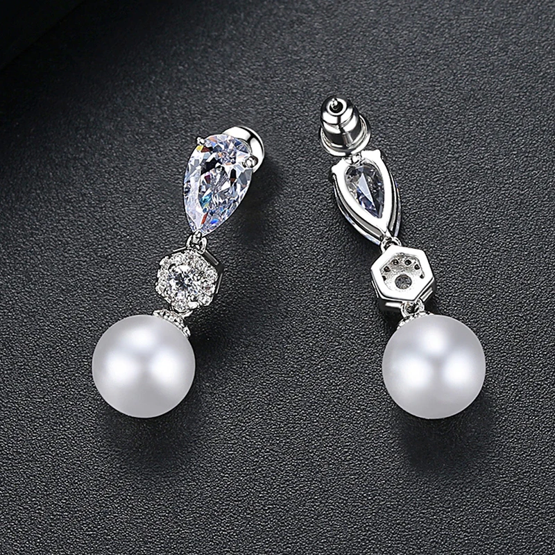 LUOTEEMI модные жемчужные висячие серьги с кристаллом CZ для женщин очаровательные