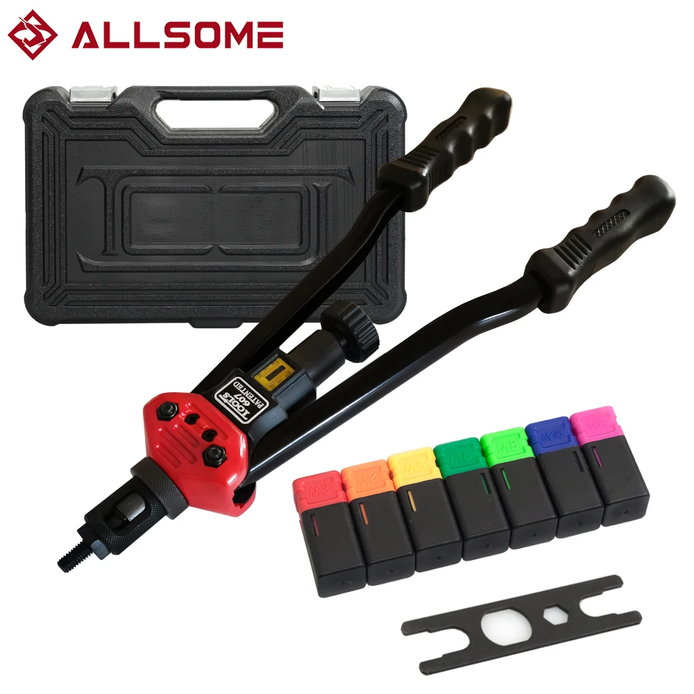 ALLSOME BT-607 набор инструментов для заклепок Rivnut Setter Nut Setter NutSert ручные клепальные пистолеты Mandrels M3 M4 M5 M6 M8 M10 M12 HT2778