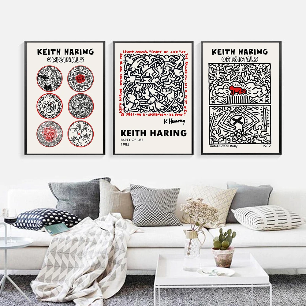 

Keith Art Exhibition Poster Pisa Holding Heart Abstract Print Vintage Pop Canvas Painting Art Decoration Picture Home Wall Decor
