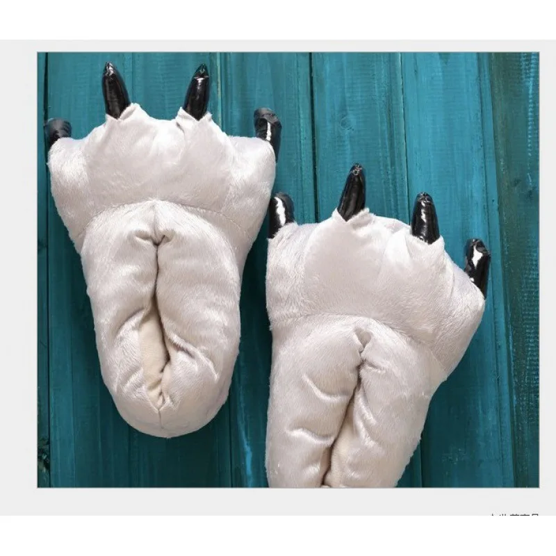 Зимние теплые плюшевые домашние тапочки в виде лап животных