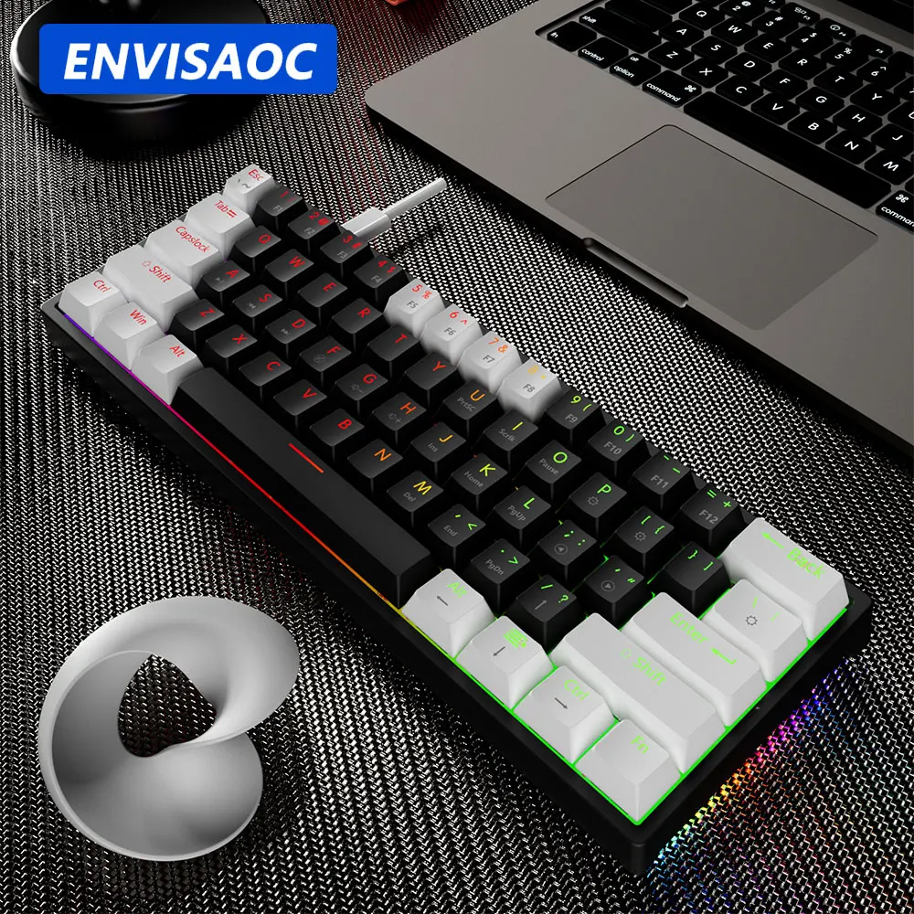 ENVISAOC Mini Mechanical Keyboard portable USB Gaming Red Switch 61 Keys Wired Detachable Cable RGB Backlit Hot Swappable MK61