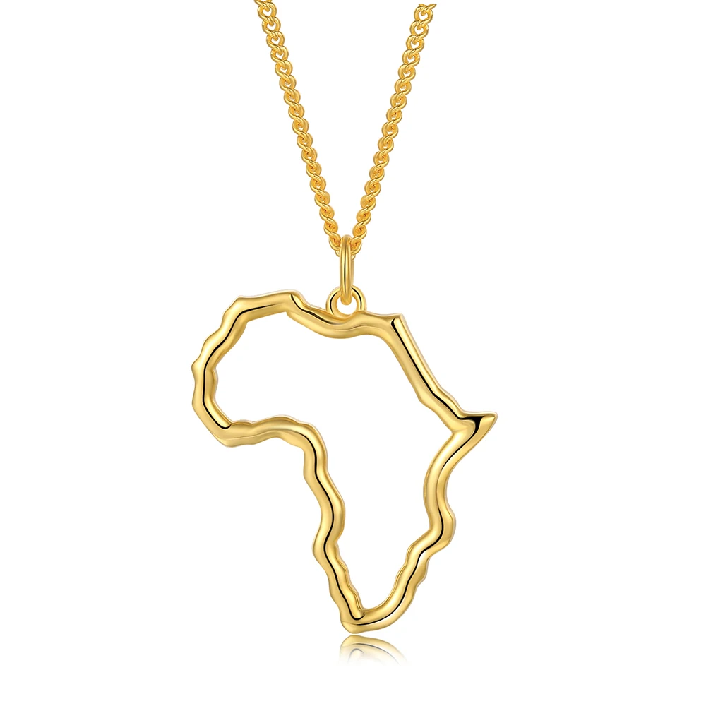 

925-Sterling-Silver 18k Gold Africa Map Necklace Circle Dainty Hollow African Vintage Map Pendant Jewelry Gift for Women Mother