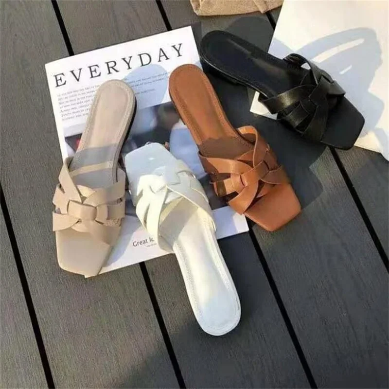 

Women Brand Slippers Summer Slides Open Toe Flat Casual Shoes Leisure Sandal Female Beach Flip Flops Big Size 41 42 43