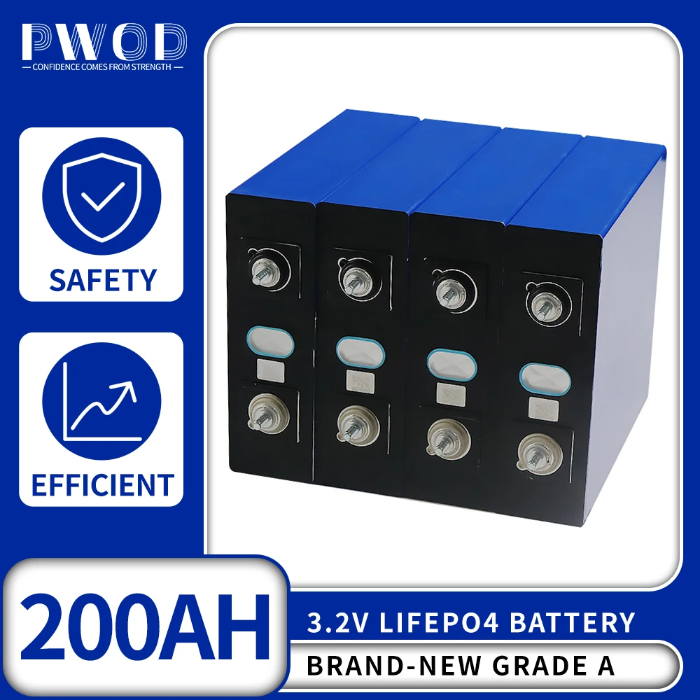 

PWOD Lifepo4 Cell 8PCS Grade A 200AH 3.2V DIY Lithium Iron Phosphate Battery With Busbars For Wheelchairs Inverter Vehicle RV EV