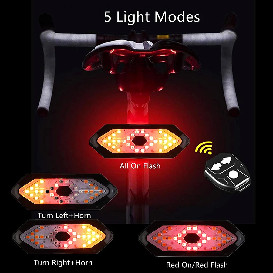 

Smart Bike Light Wireless Remote Control Cycling Turning Signal Taillight USB Bicycle Rechargeable Rear Light LED Warning Lamp