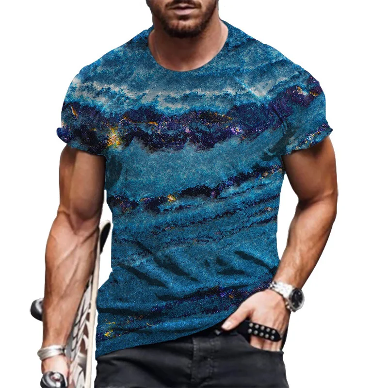

Oversized Men T-Shirt Summer 2022 European American Trend Mens Fashion O-Neck Short-Sleeve Landscape 3D Printi casual T-Shirt