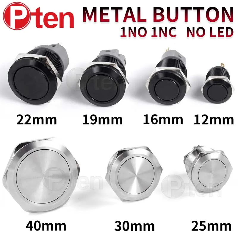 12/16/19/22/25/30/40mm Waterproof Metal Push Button Switch NO LED Light Momentary Latching Car Engine Power Switch  1NO1NC