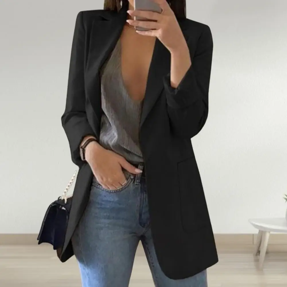 

Office Lady Coat Pure Colors Spring Autumn Windproof Office Work Lapel Open Stitch Cardigan Blazer Suit Jacket Outerwear