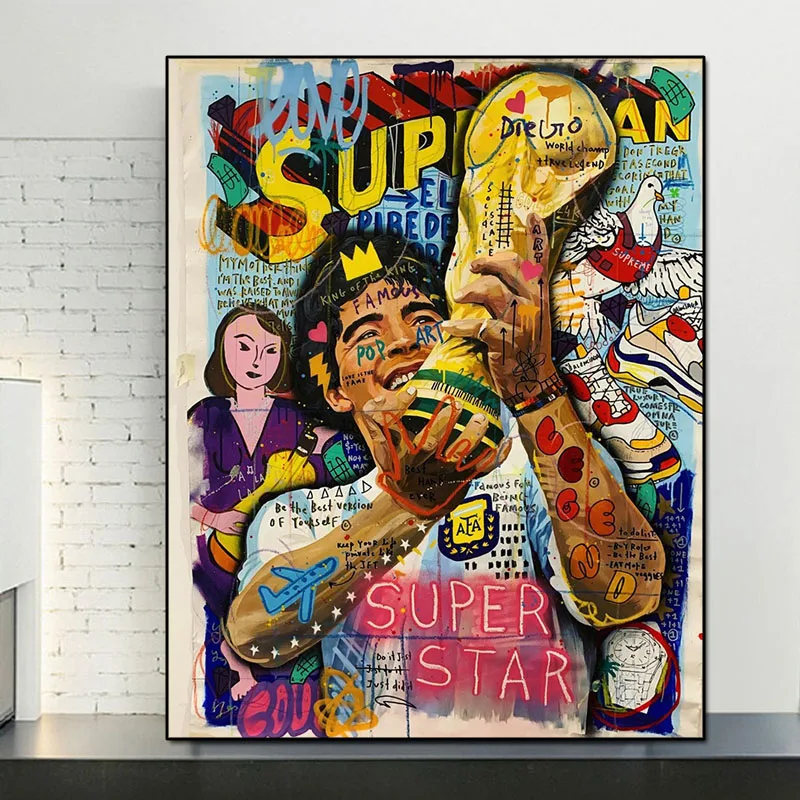 

Graffiti Art Famous Football Player Posters Championship Trophy Canvas Painting Print Wall Art Picture Room Home Decor Cuadros