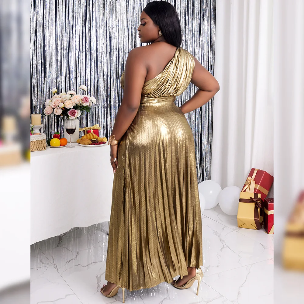 Plus Size Evening Dress Ruched Sleeveless One Shoulder Clothing Luxury Long Robe 2023 Summer Women Trendy Elegant Party Dress