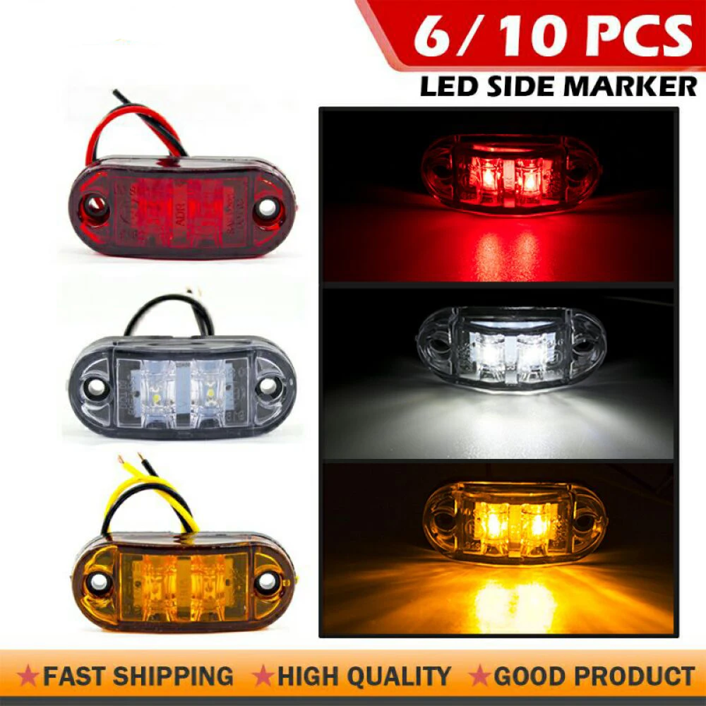6/10PCS 12V 24V Universal LED Oval Clearance Side Marker Tail Warning Lamp Light Trailer Car Truck Lorry Orange Red White