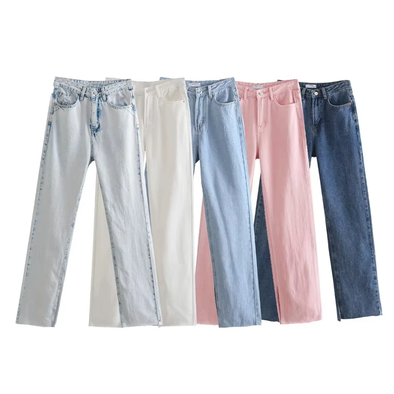 2022 European and American new women's clothing fashion all-match Slim was thin slit jeans High Waist Denim Flared Pants