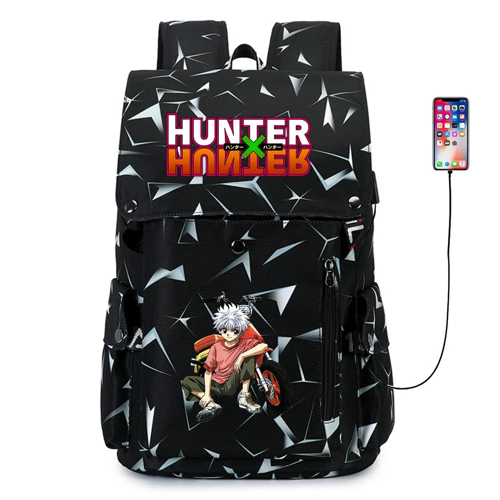 

Anime Hunter Hunter USB Charging Backpack Student Cartoon Print Schoolbag Casual Laptop Bag Teenager Oxford Cloth Zip Packsack