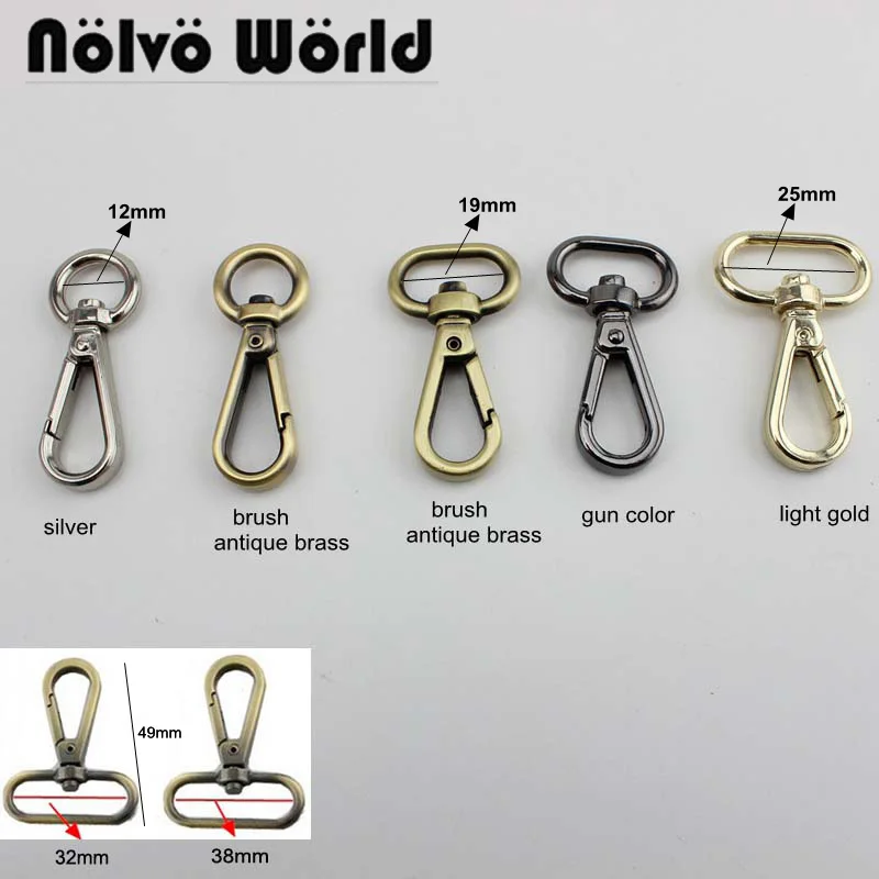 

50pieces 5 size 7 colors 12-19-25-32-38mm trigger snap hook,metal swivel clasp lobster claws clasp for bags part accessories