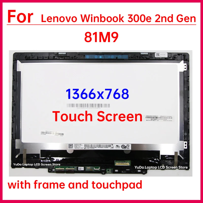Фото 11,6-дюймовый сенсорный ЖК-экран для ноутбука Lenovo Winbook 300e 2-го поколения 81M9, дигитайзер дисплея + сборка рамки, замена 5D10T45069 №1