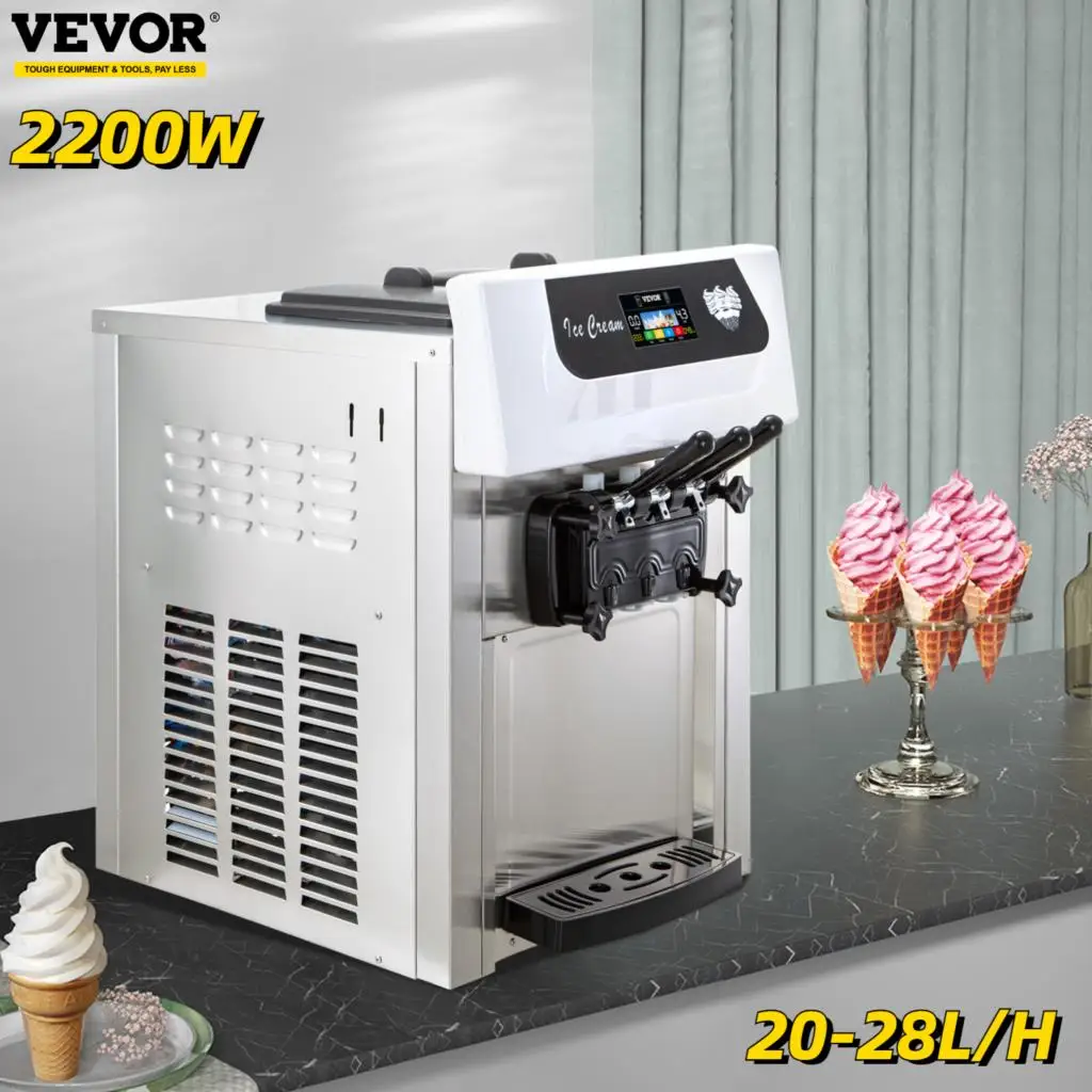 

VEVOR Commercial Soft Ice Cream Machine 2200W Countertop Yogurt Maker LED Intelligent Panel for Restaurant and Dessert Stands