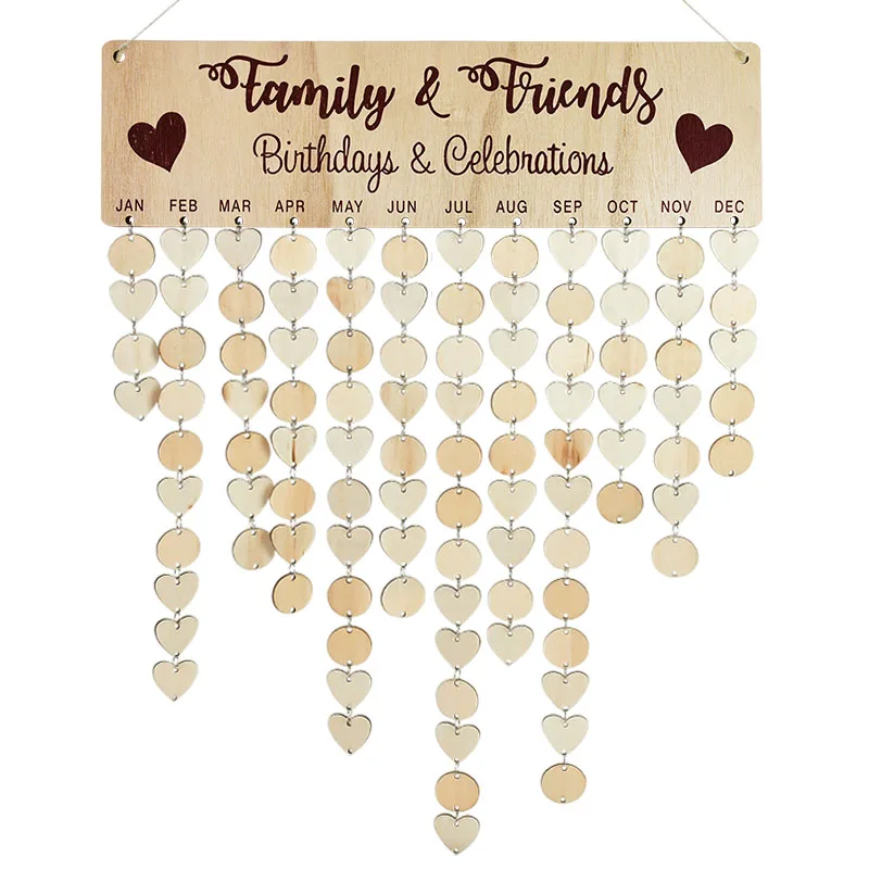

Wood DIY Friend Family Wall Calendar Sign Christmas Birthday Special Days Marked Wooden Calendar Board Home Hanging Decoration