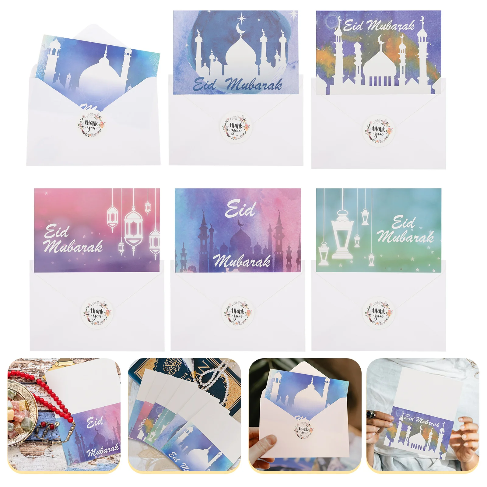 

6pcs Eid Blessing Gift Cards Eid Style Cards Festival Present Blessing Cards
