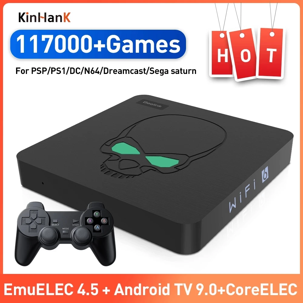 Kinhank ретро супер консоль X King Amlogic S922X Android TV Box Emuelec 4 5 видео игровая для PS1/PSP/N64/SS Wifi 6 -