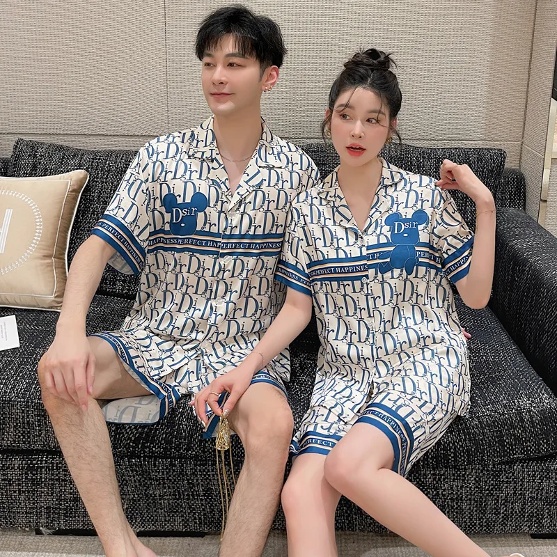 Couple Sleepwear Designer Luxury Pajamas For Men Silk Satin Women's Pajamas Nightwear Short Sleeve Shorts Suit Lover Pijamas