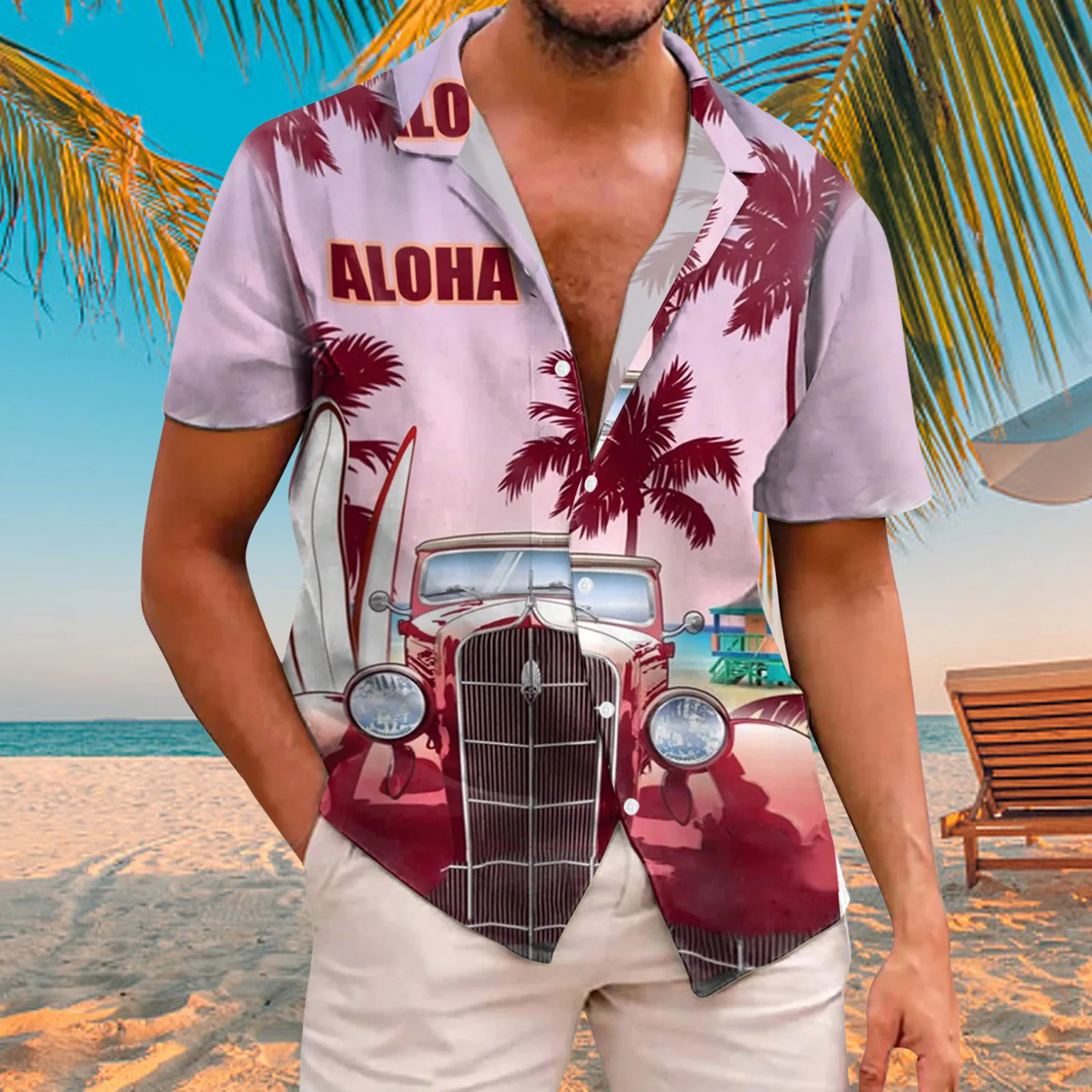 

Men Summer Fashion Tops Shirt Leisure Seaside Beach Printed Shirt Elegant Button Top Blouse Beach Shirt Bodysuit Shirt