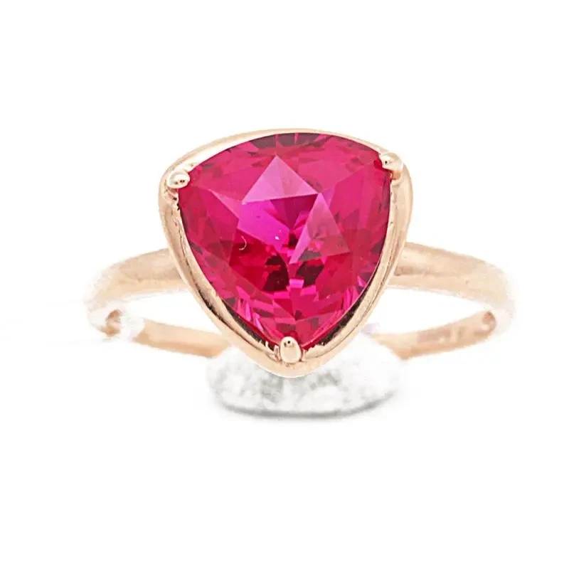 Новинка 585, фиолетовое золото, инкрустированное розовое золото 14 к, треугольное кольцо с рубином, женское открытое бриллиантовое роскошное классическое высококачественное Драгоценное кольцо