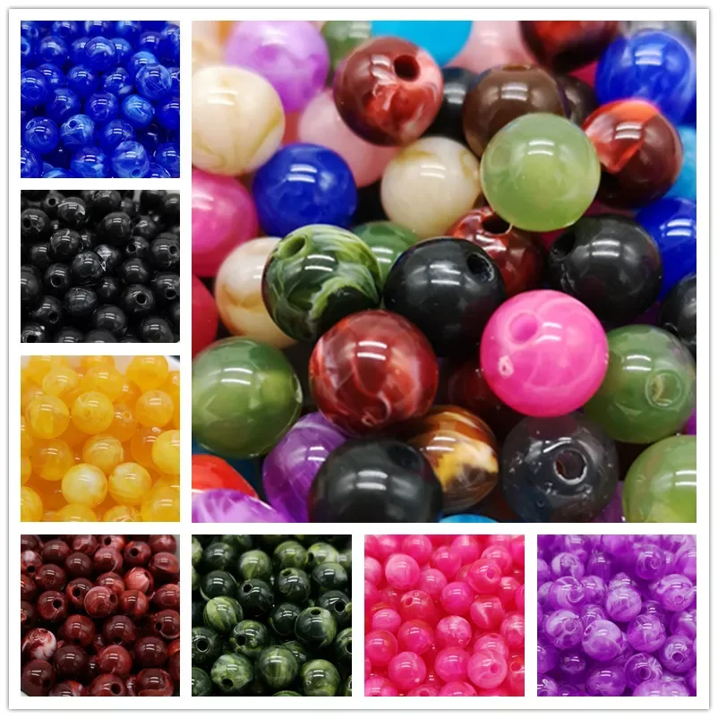

6 8 10 mm Imitation Natural Stone Round Acrylic Beads Clouds Effect Beads Jewelry Makeing Bracelet necklace Accessory #RoLi