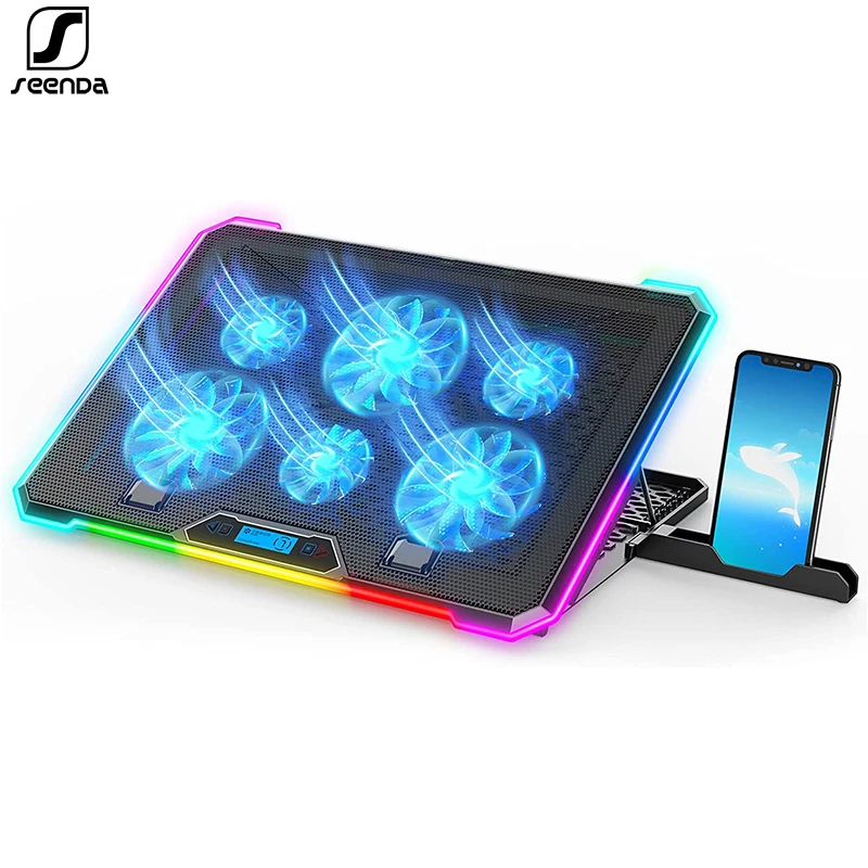 SeenDa RGB Laptop Cooling Pad Gaming Laptop Cooler Laptop Fan Cooling Stand with 6 Quiet Fans for 15.6-17.3 inch laptops