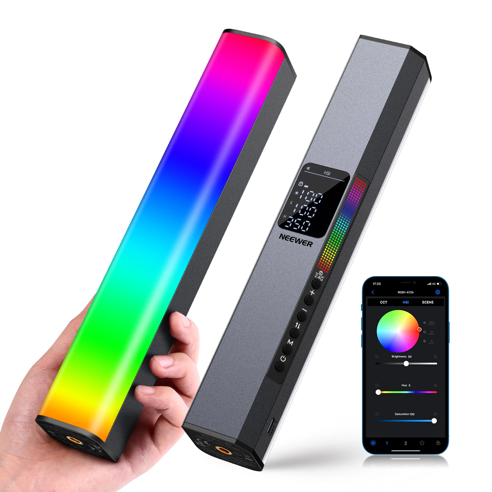 

Магнитный ручной светильник Neewer RGB1 с сенсорным управлением и управлением через приложение, с регулируемой яркостью 3200K ~ 5600K, светодиодный с...