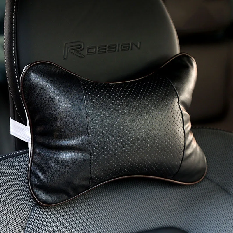 

1PCS Summer Comfortable Breathable Car Neck Pillows Both Side Pu Headrest For Head Pain Relief Filled Fiber Universal Car Pillow