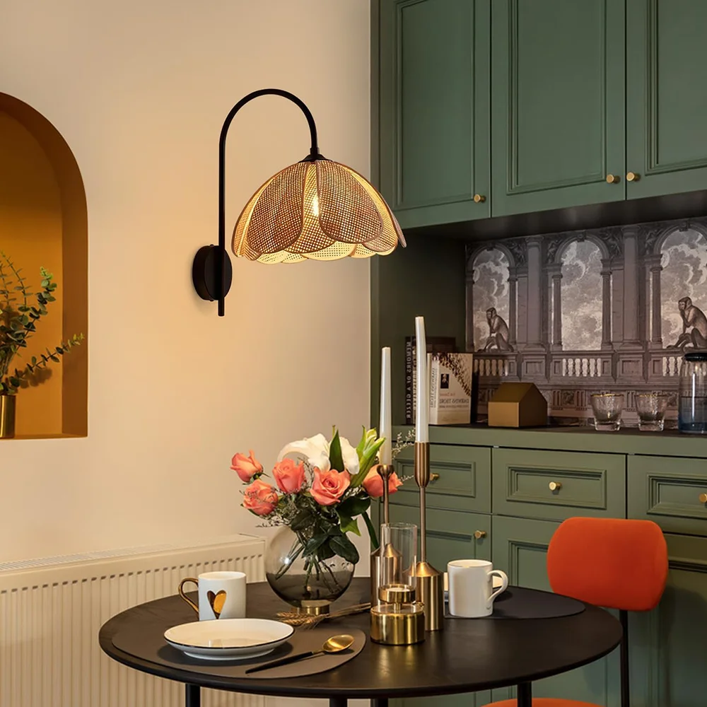 Винтажное черное настенное бра для гостиной из ротанга в стиле бохо жесткая