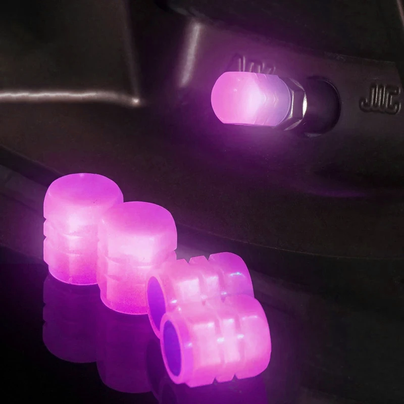 Purple and Green Luminous Tire Valve Caps for Car Motorcycle Bike Tyre Hub Glowing Cap Dustproof Nozzles Cover Car Accessories