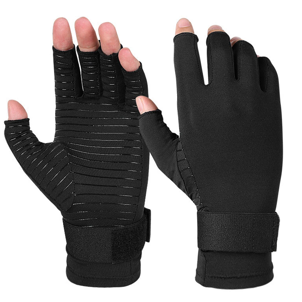 

Дышащие компрессионные перчатки на полпальца для мужчин и женщин, уличные велосипедные митенки от артрита с ремешком, Нескользящие, для поддержки рук и запястья, 1 пара
