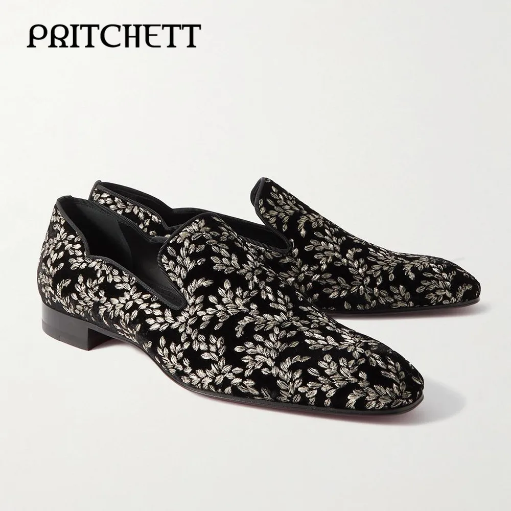 Мужские велюровые лоферы с вышивкой большие размеры