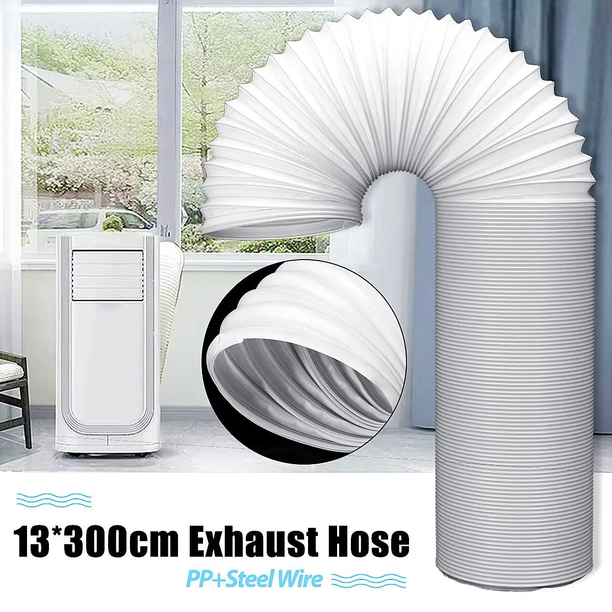 

300cm Exhaust Pipe Flexible Air Conditioner Exhaust Pipe Vent Hose Duct Outlet 130mm Ventilation Duct Air Conditioner Vent Hose